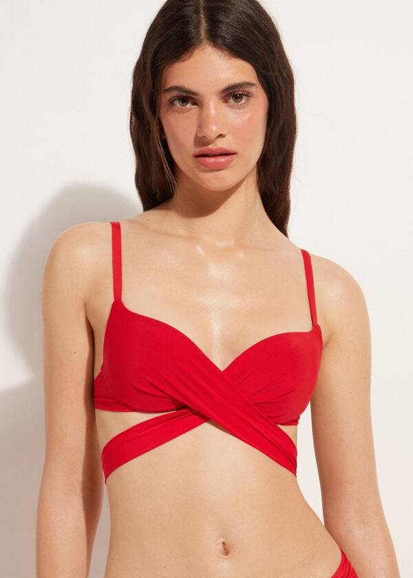 rdeč ženski zgornji del bikinija calzedonia graduated s push-up podlogo indonesia