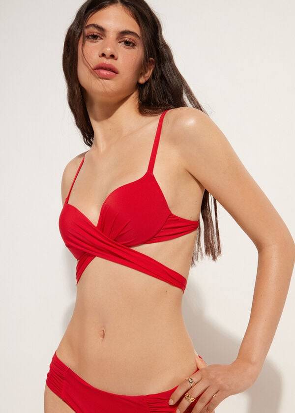 rdeč ženski zgornji del bikinija calzedonia graduated s push-up podlogo indonesia