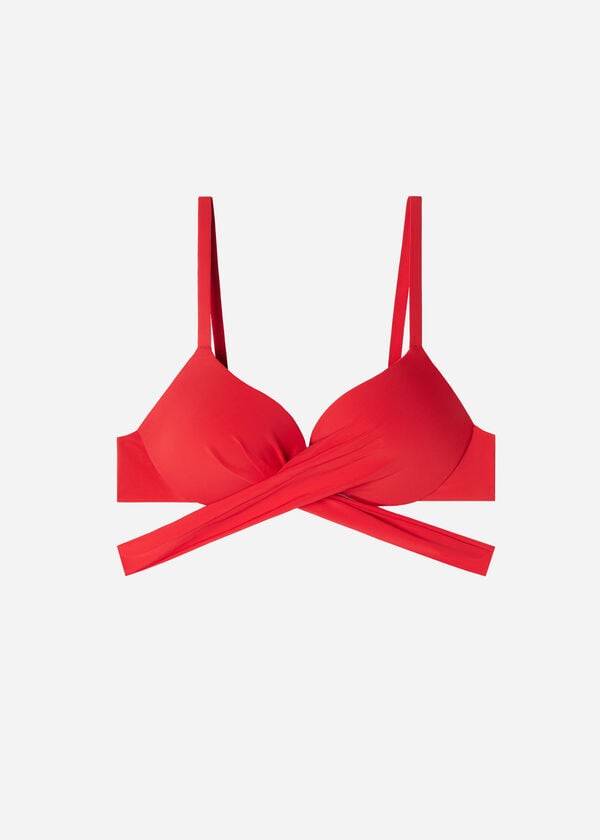 rdeč ženski zgornji del bikinija calzedonia graduated s push-up podlogo indonesia
