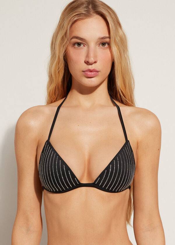 Ženski zgornji del bikinijev calzedonia graduated padded triangle shanghai črne barve