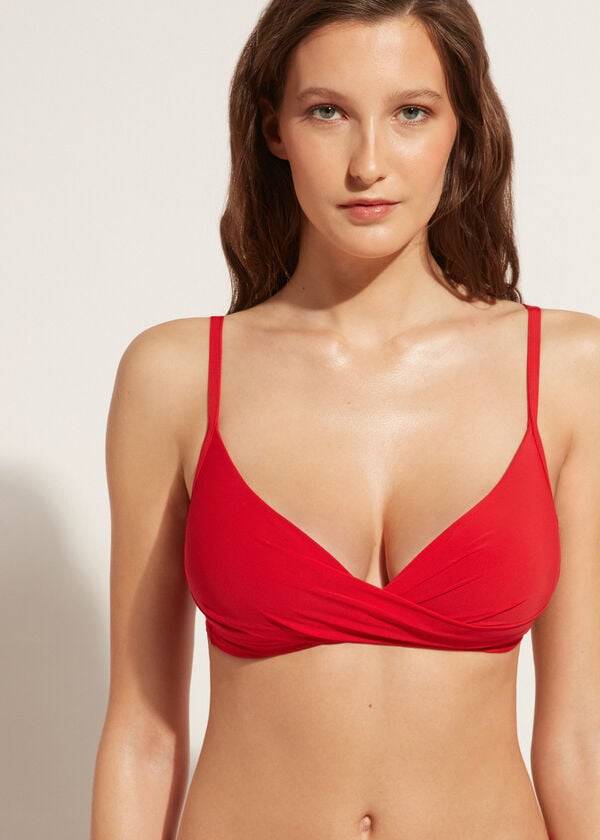 Ženski zgornji del bikinijev calzedonia graduated soft crisscross padded triangle indonesia rdeč