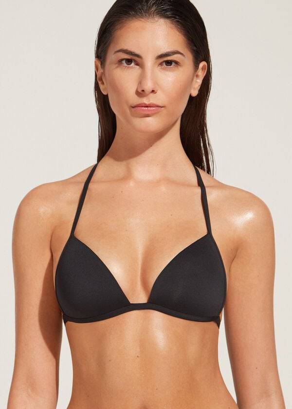 Ženski zgornji del bikinija calzedonia graduated soft padded triangle indonesia črne barve