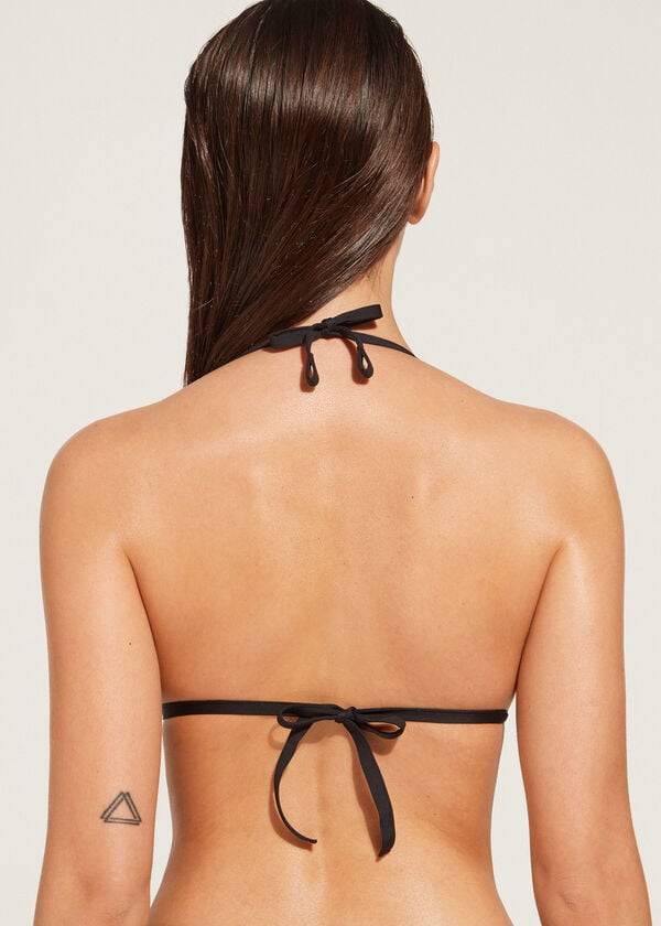 Ženski zgornji del bikinija calzedonia graduated soft padded triangle indonesia črne barve