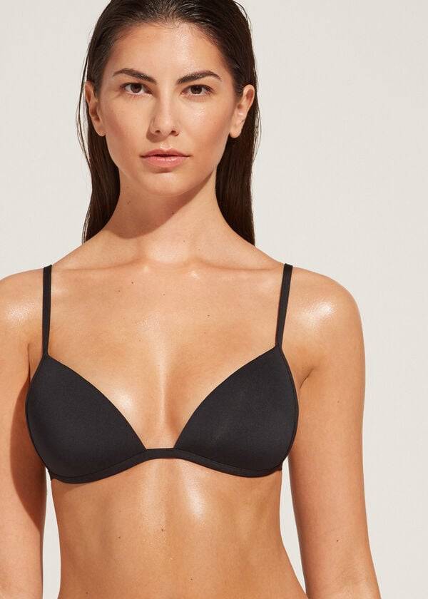 Ženski zgornji del bikinija calzedonia graduated soft padded triangle indonesia črne barve
