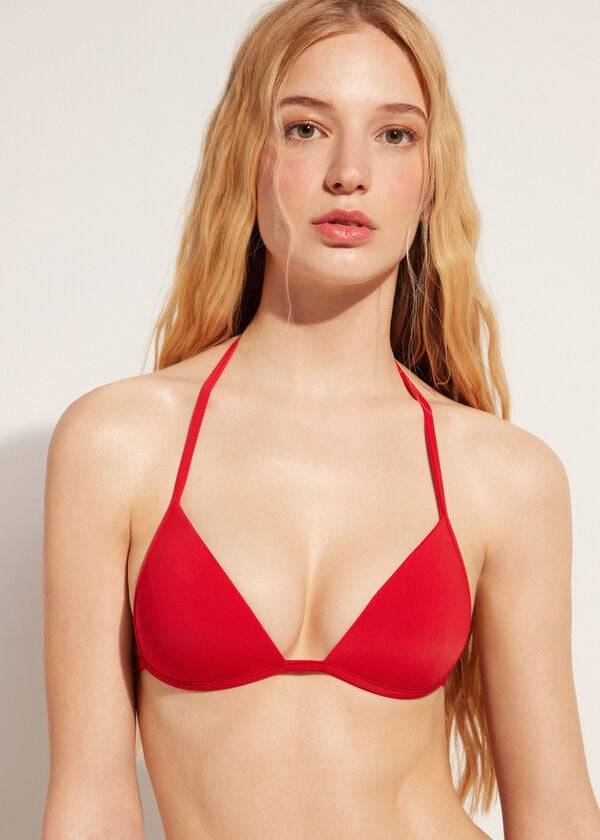Ženski zgornji del bikinijev calzedonia graduated soft padded triangle indonesia rdeč