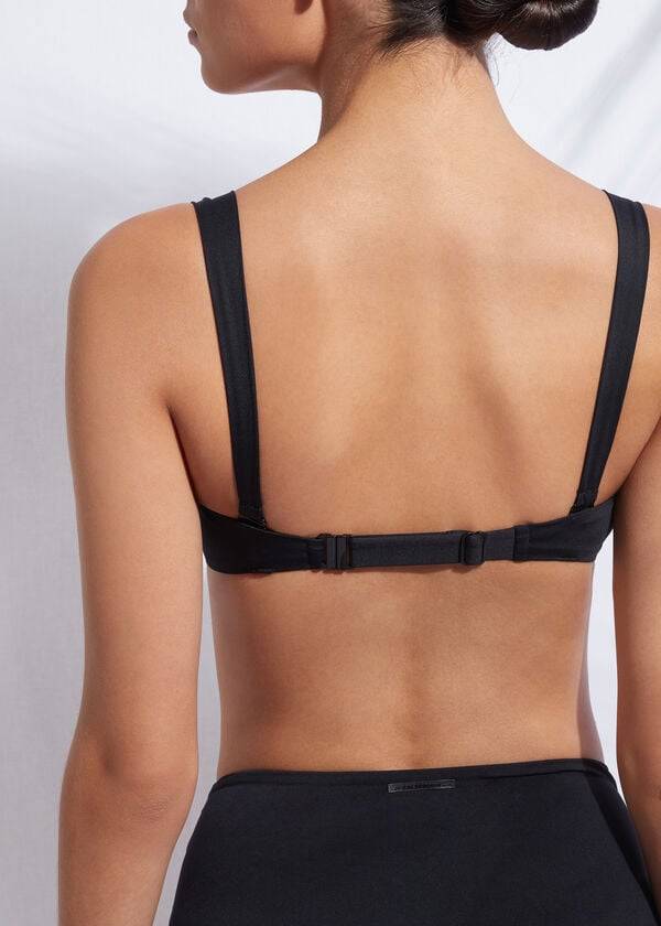 Ženski zgornji del bikinijev calzedonia indonesia push-up bandeau črne barve