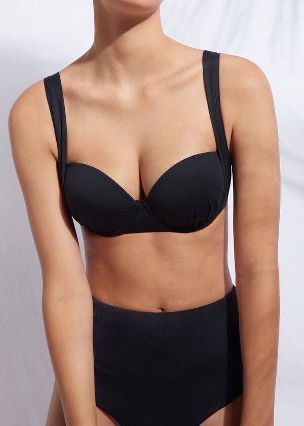 Ženski zgornji del bikinijev calzedonia indonesia push-up bandeau črne barve