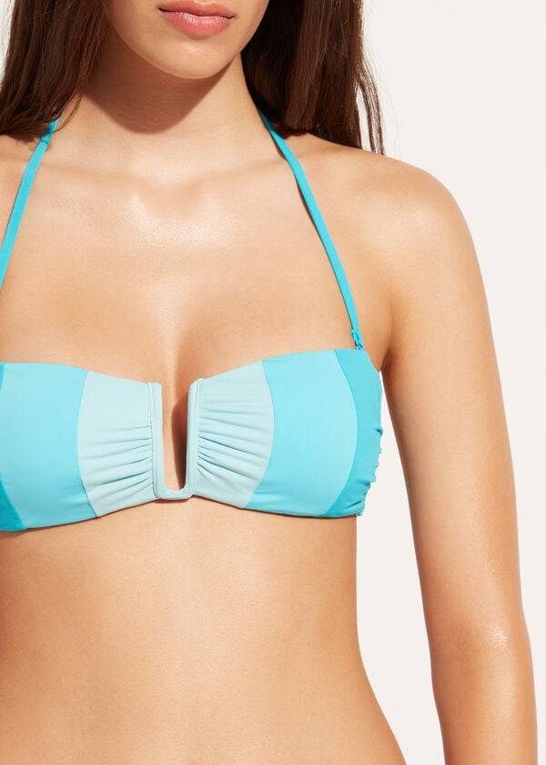 turkizne ženske podložene majice bikini bandeau azzorre calzedonia