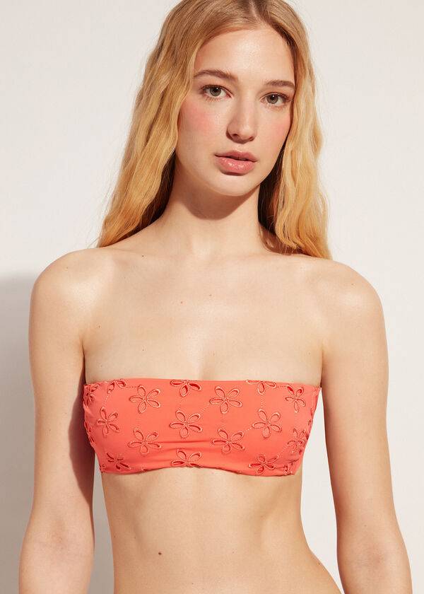 Ženske majice bikinija calzedonia s podlogo bandeau corfù koralno oranžna