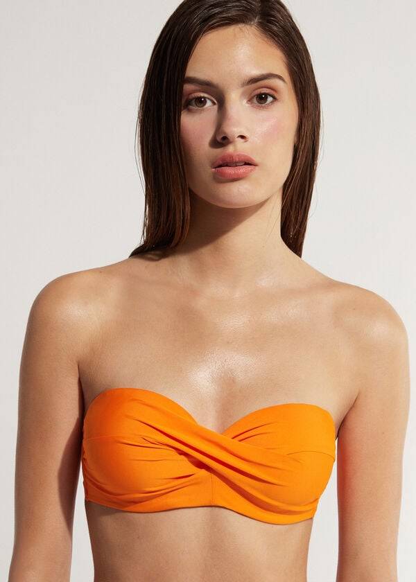 oranžne ženske majice bikinija s podloženim bandeau indonezija calzedonia