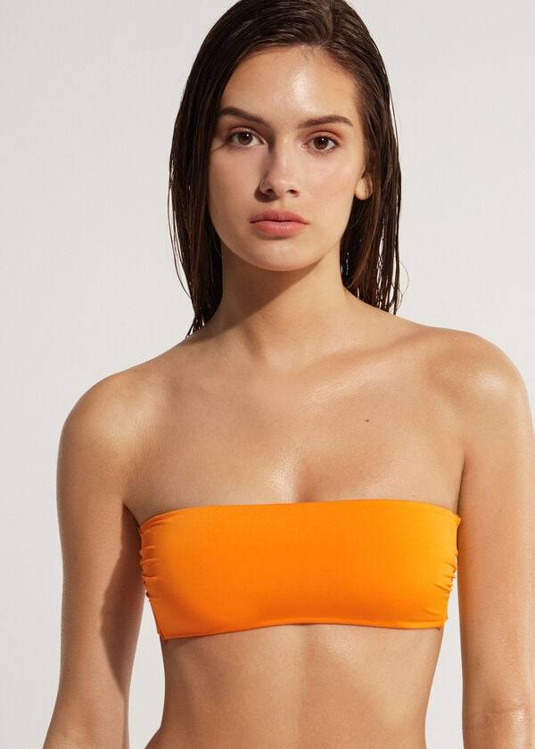 Ženski zgornji del bikinijev calzedonia padded bandeau indonesia eco brez naramnic oranžen