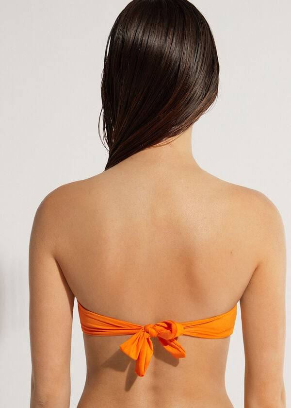 Ženski zgornji del bikinijev calzedonia padded bandeau indonesia eco brez naramnic oranžen