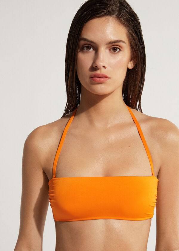 Ženski zgornji del bikinijev calzedonia padded bandeau indonesia eco brez naramnic oranžen