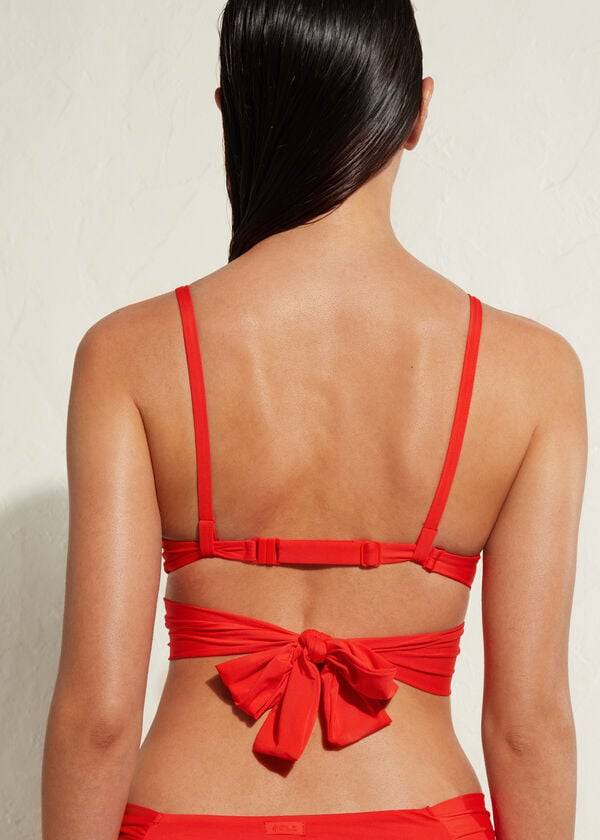 rdeč ženski podložen push-up bikini zgornji del calzedonia indonesia eco