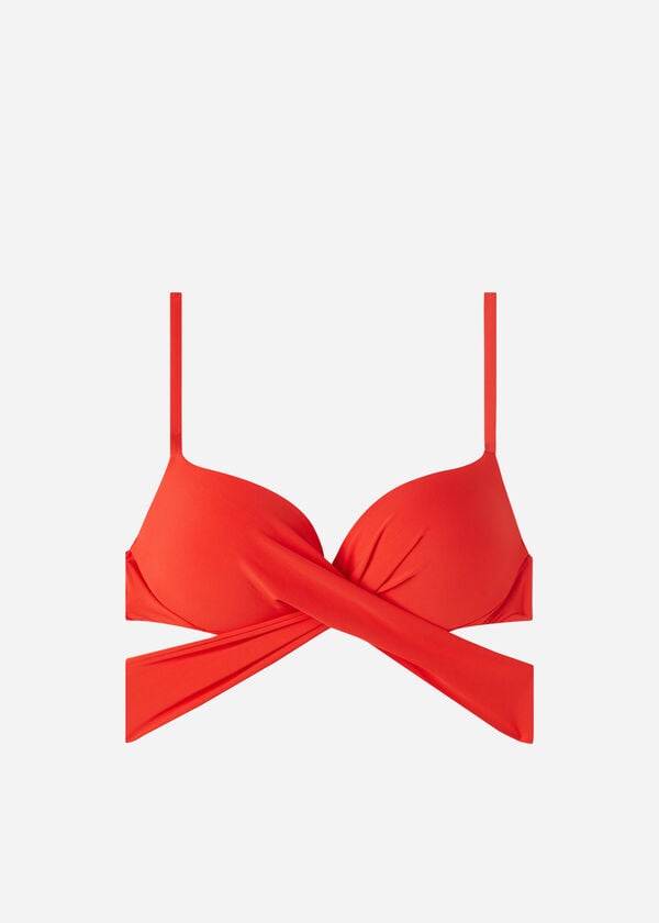 rdeč ženski podložen push-up bikini zgornji del calzedonia indonesia eco