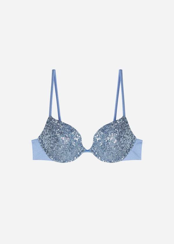 Ženski podložen zgornji del bikinija calzedonia cannes moder