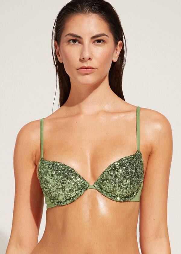 Ženski zgornji del bikinijev calzedonia padded push-up cannes rosa zelen