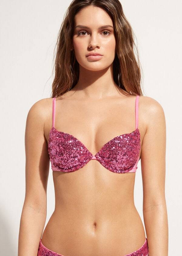 Ženski zgornji del bikinijev calzedonia padded push-up cannes rosa roza