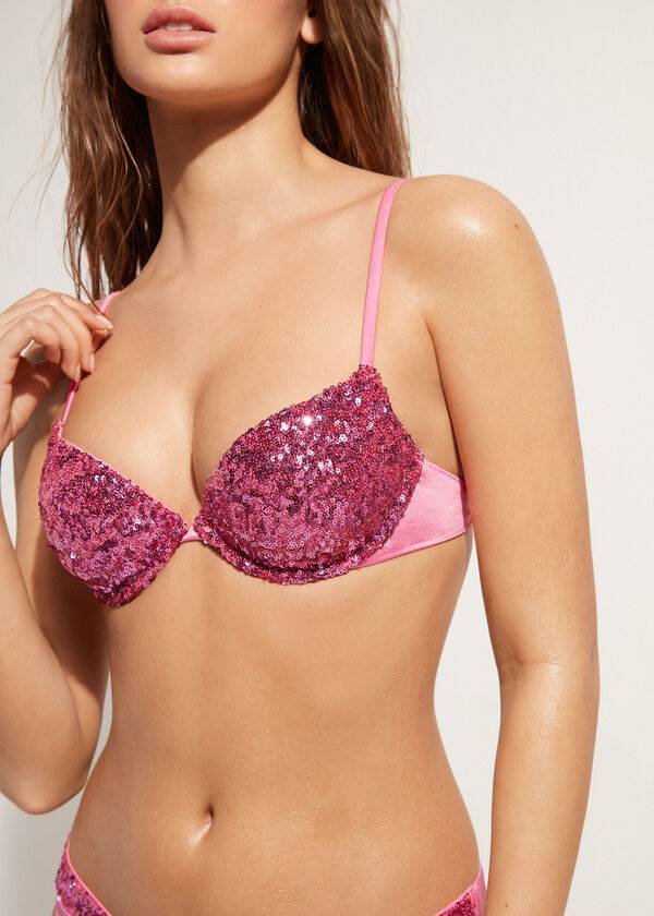 Ženski zgornji del bikinijev calzedonia padded push-up cannes rosa roza