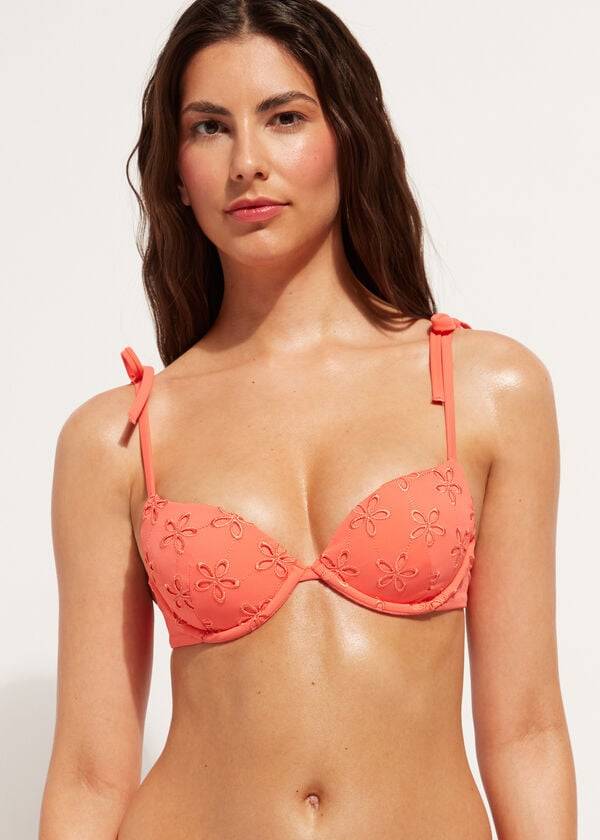 coral orange ženske podložene majice s push-up corfù calzedonia
