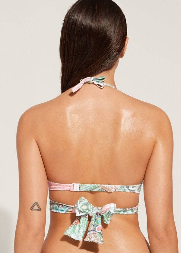 Ženski podložen zgornji del bikinija calzedonia push-up saint tropez moder