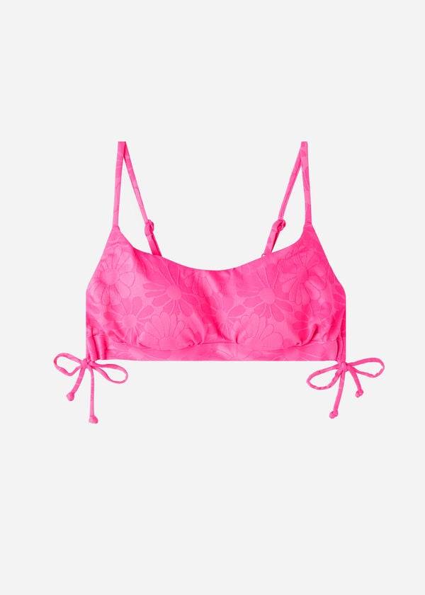 Ženski zgornji del bikinijev z oblazinjenjem v stilu tanke majice calzedonia antibes roza