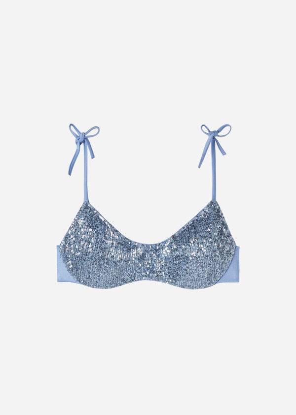 Ženski podložen zgornji del bikinija brez rokavov calzedonia cannes moder