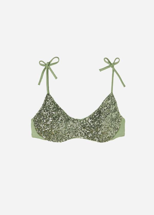 Ženski zgornji del bikinijev z oblazinjenjem v stilu brez rokavov calzedonia cannes rosa zelene barve