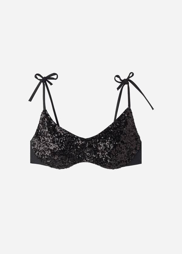 Črni ženski zgornji del bikinija calzedonia z oblazinjenim zgornjim delom brez rokavov cannes rosa