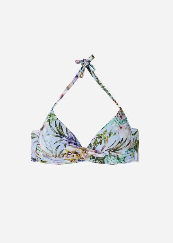 Ženski zgornji del bikinijev calzedonia padded triangle atene moder