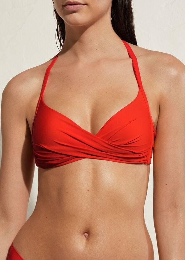 rdeč - oblazinjeni zgornji del bikinija calzedonia triangle indonesia eco za ženske