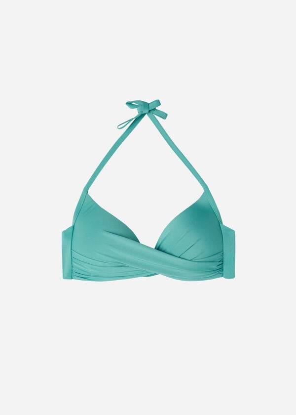turkizni ženski oblazinjeni zgornji del bikinija calzedonia triangle indonesia eco strass