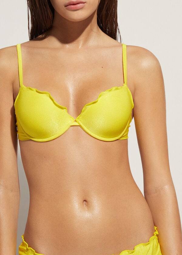 rumeni ženski zgornji del bikinija calzedonia push up formentera