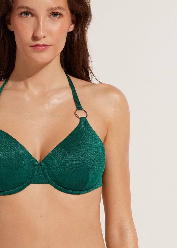 Ženski zgornji del bikinija calzedonia push up hollywood zelen