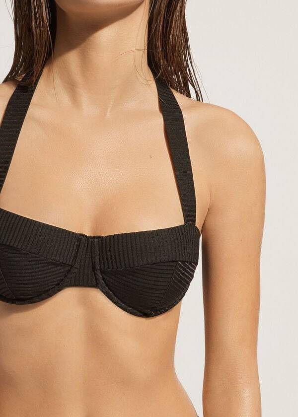 Ženski zgornji del bikinijev calzedonia push-up bandeau parigi črne barve