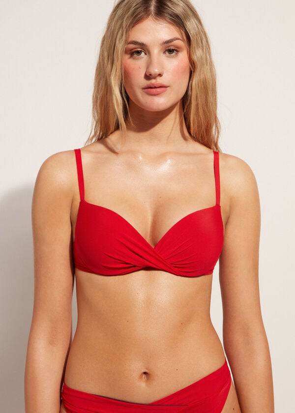 rdeč ženski zgornji del bikinija calzedonia soft graduated super padded push-up indonesia