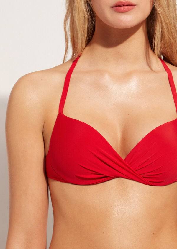 rdeč ženski zgornji del bikinija calzedonia soft graduated super padded push-up indonesia