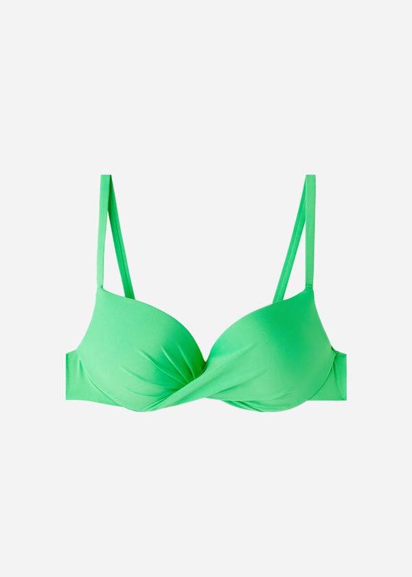 zeleni ženski mehki super oblazinjeni push-up zgornji del bikinija calzedonia iz indonezijske eko kože