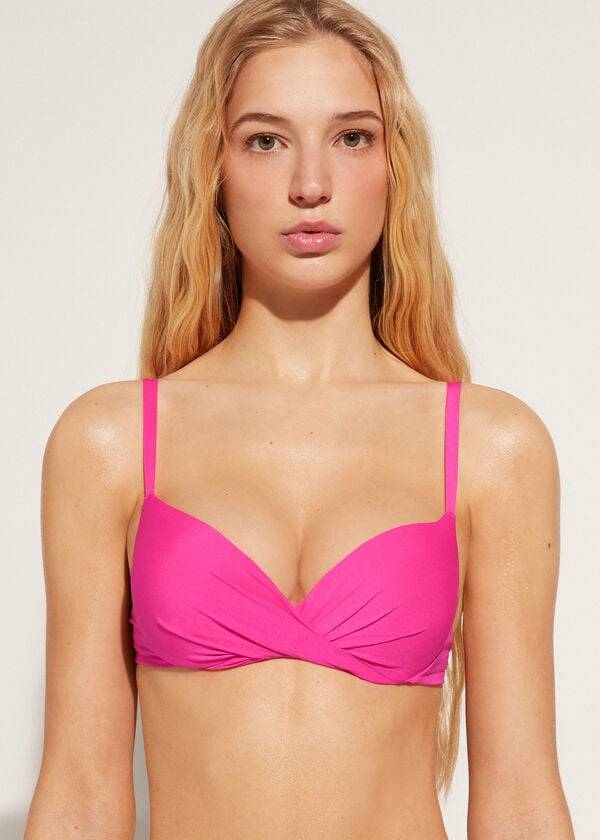 Ženski zgornji del bikini calzedonia soft graduated super padded push-up indonesia eco roza