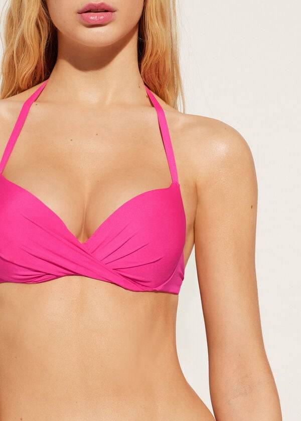 Ženski zgornji del bikini calzedonia soft graduated super padded push-up indonesia eco roza