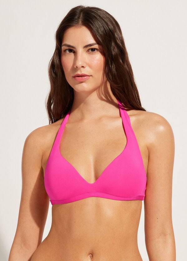 Ženski zgornji del bikinijev calzedonia soft padded triangle indonesia roza