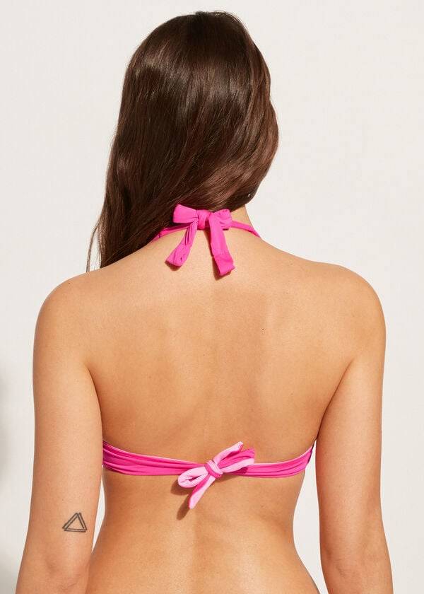 Ženski zgornji del bikinijev calzedonia soft padded triangle indonesia roza