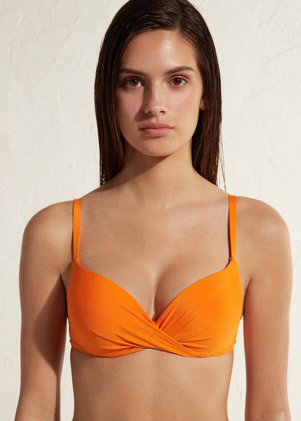 oranžen ženski eko zgornji del bikinija calzedonia super padded push up indonesia