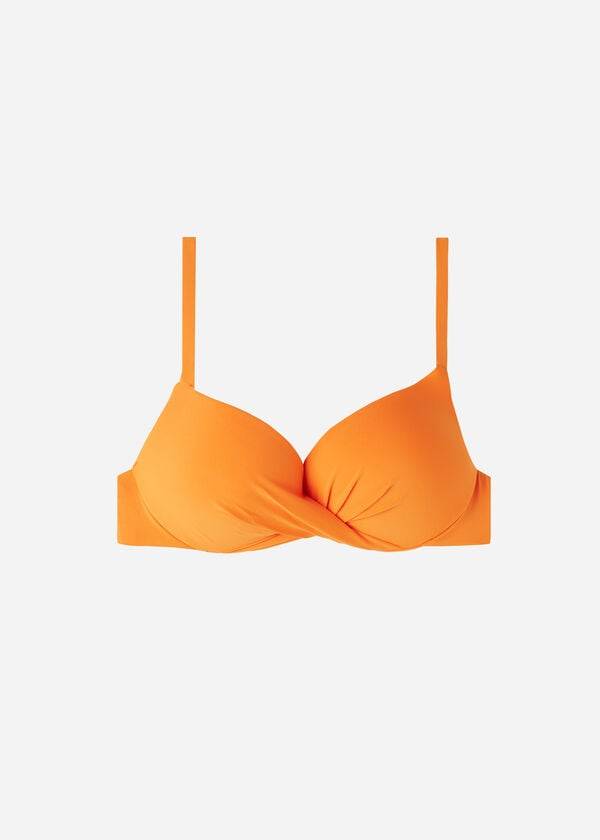 oranžen ženski eko zgornji del bikinija calzedonia super padded push up indonesia