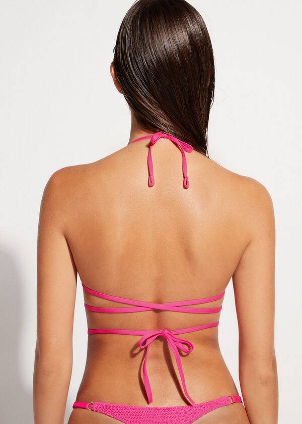 roza ženski zgornji del bikinija calzedonia triangle slide string miami