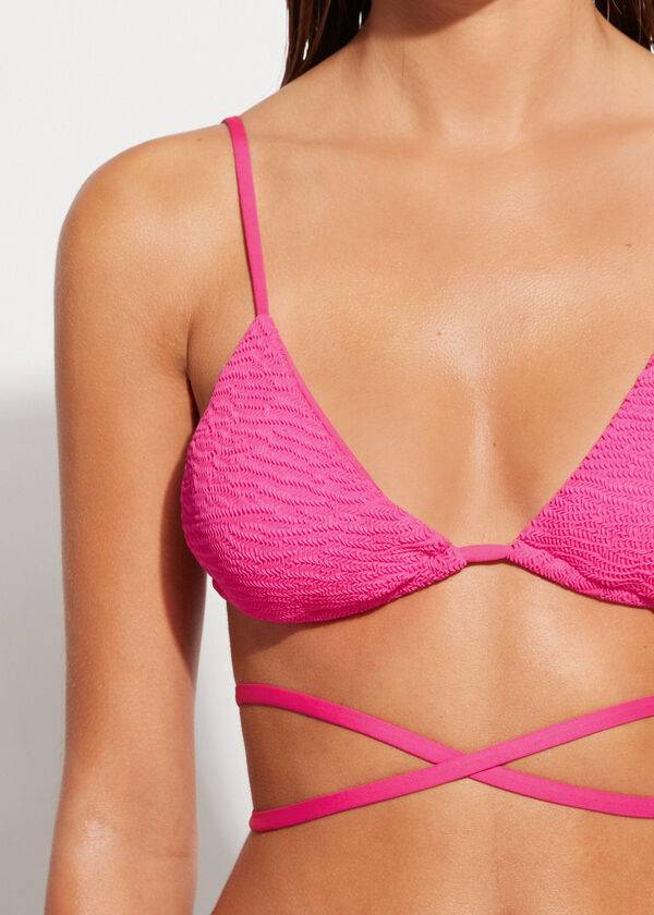 roza ženski zgornji del bikinija calzedonia triangle slide string miami