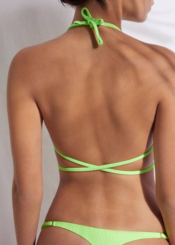 Ženski zgornji del bikinija calzedonia triangle slide string new york v zeleni barvi