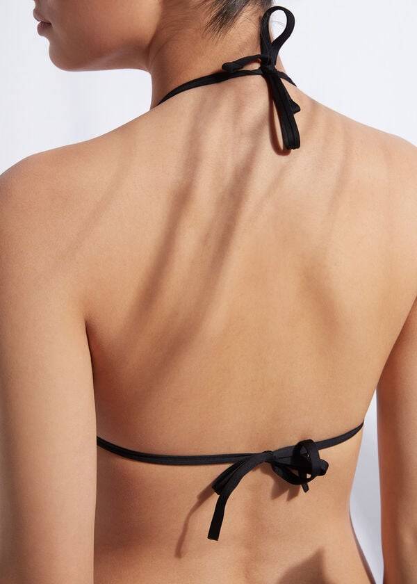 Črni ženski zgornji del bikinijev calzedonia triangle string indonesia eco cobey