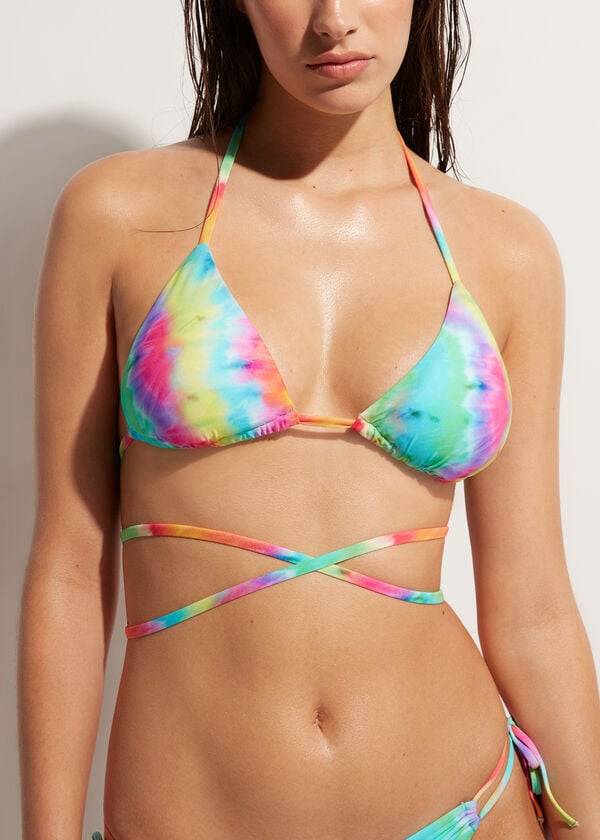 Ženski zgornji del bikinijev calzedonia triangle string orlando večbarven