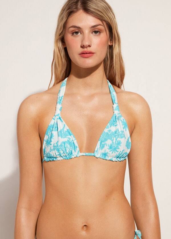 Ženski zgornji del bikinija calzedonia triangle string sorrento moder
